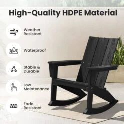 Modern Rocking Plastic Outdoor Adirondack Chair In Black 11 Modern Rocking Plastic Outdoor Adirondack Chair In Black -More Furniture Store plastic adirondack chairs peyyy black 1f 1000