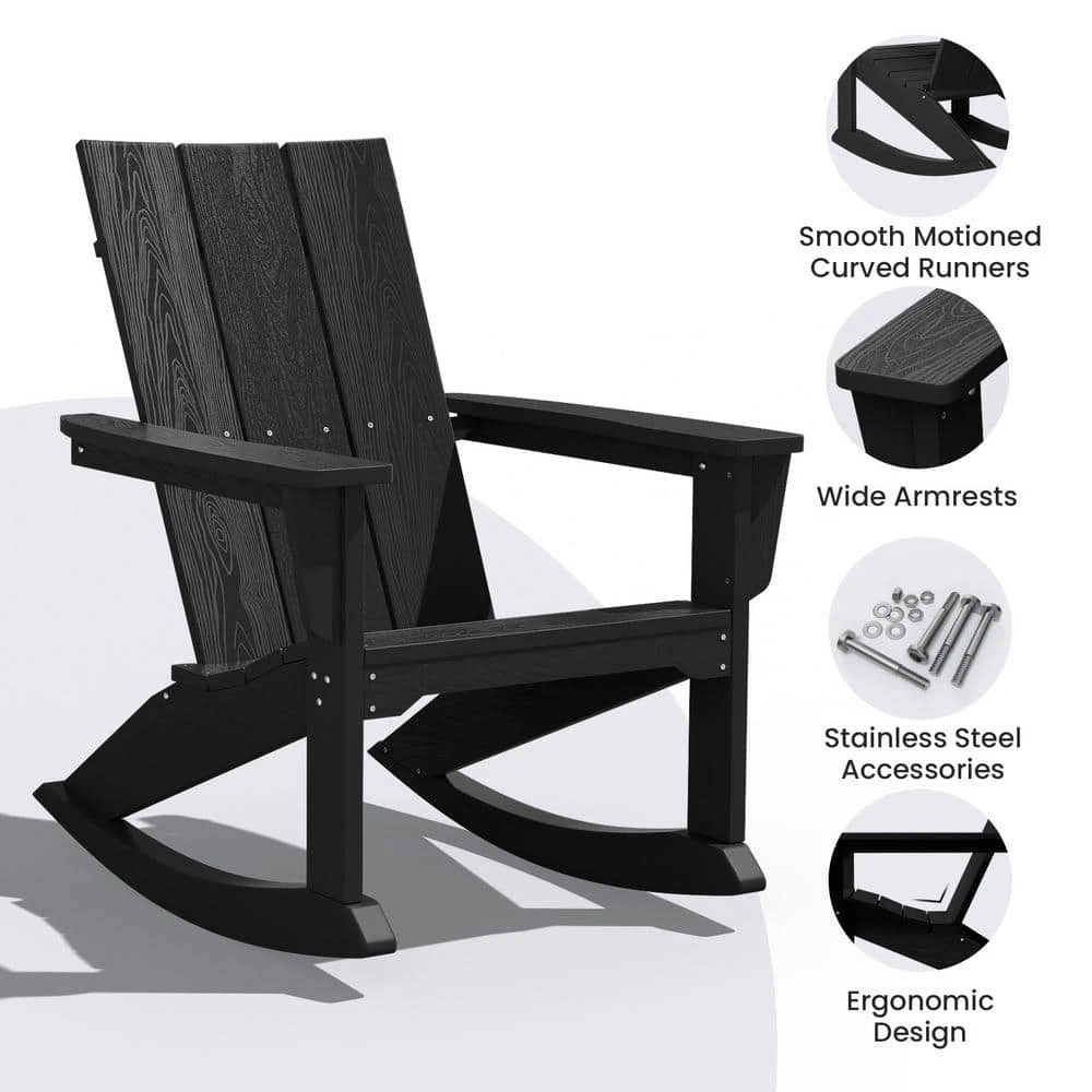 Modern Rocking Plastic Outdoor Adirondack Chair In Black 5 Modern Rocking Plastic Outdoor Adirondack Chair In Black - Image 5
