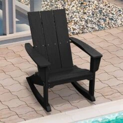 Modern Rocking Plastic Outdoor Adirondack Chair In Black