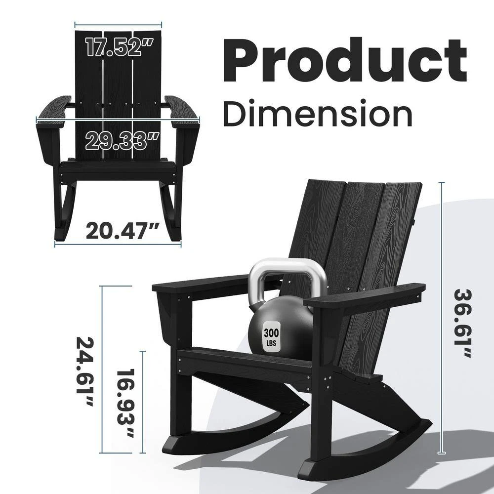 Modern Rocking Plastic Outdoor Adirondack Chair In Black 2 Modern Rocking Plastic Outdoor Adirondack Chair In Black - Image 2