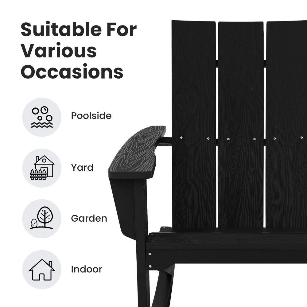 Modern Rocking Plastic Outdoor Adirondack Chair In Black 6 Modern Rocking Plastic Outdoor Adirondack Chair In Black - Image 6