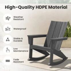Modern Rocking Plastic Outdoor Adirondack Chair In Gray -More Furniture Store plastic adirondack chairs peyyy gray 1f 1000