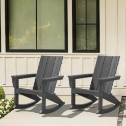 Modern Rocking Plastic Outdoor Adirondack Chair In Gray -More Furniture Store plastic adirondack chairs peyyy gray 31 1000