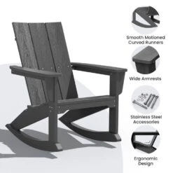 Modern Rocking Plastic Outdoor Adirondack Chair In Gray -More Furniture Store plastic adirondack chairs peyyy gray 44 1000
