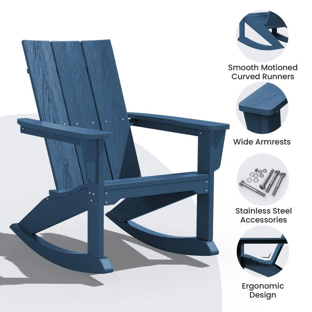 Modern Rocking Plastic Outdoor Adirondack Chair In Navy 5 Modern Rocking Plastic Outdoor Adirondack Chair In Navy - Image 5