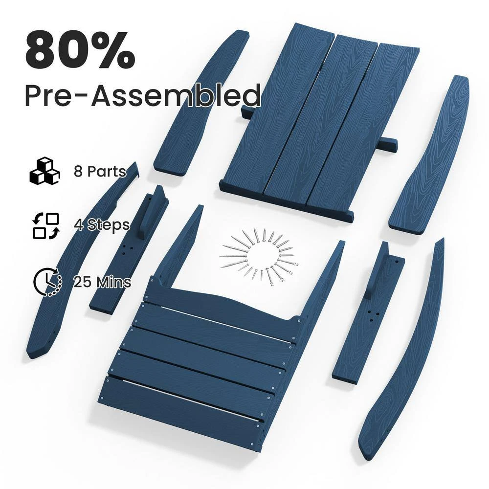Modern Rocking Plastic Outdoor Adirondack Chair In Navy 3 Modern Rocking Plastic Outdoor Adirondack Chair In Navy - Image 3