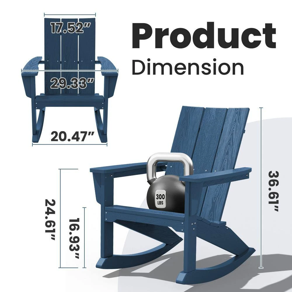 Modern Rocking Plastic Outdoor Adirondack Chair In Navy 2 Modern Rocking Plastic Outdoor Adirondack Chair In Navy - Image 2