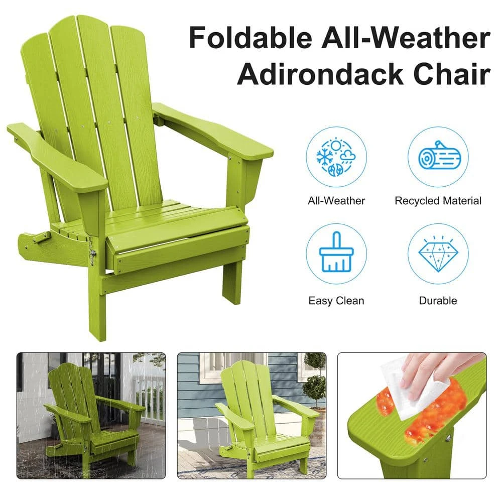 HDPE Classic Apple Green Folding Plastic Adirondack Chair (1-Pack) 5 HDPE Classic Apple Green Folding Plastic Adirondack Chair (1-Pack) - Image 5