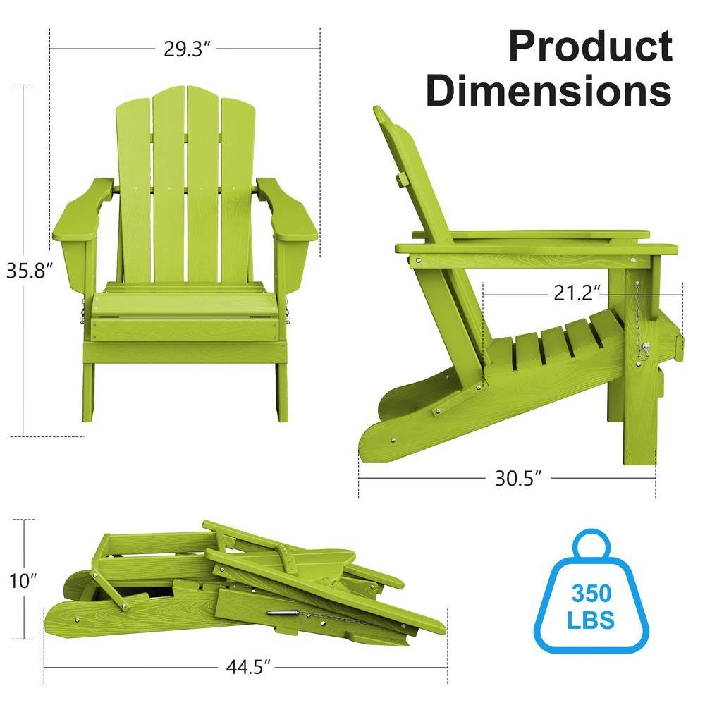HDPE Classic Apple Green Folding Plastic Adirondack Chair (1-Pack) 2 HDPE Classic Apple Green Folding Plastic Adirondack Chair (1-Pack) - Image 2
