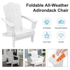 HDPE Classic White Folding Plastic Adirondack Chair (1-Pack) -More Furniture Store plastic adirondack chairs psqwy white 44 1000