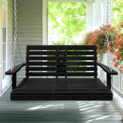 2-Person HDPE Plastic Outdoor Porch Swing In Black -More Furniture Store porch swings pe dy black 31 1000