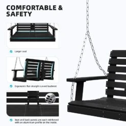 2-Person HDPE Plastic Outdoor Porch Swing In Black -More Furniture Store porch swings pe dy black 44 1000