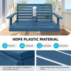 2-Person HDPE Plastic Outdoor Porch Swing In Navy -More Furniture Store porch swings pe dy navy c3 1000