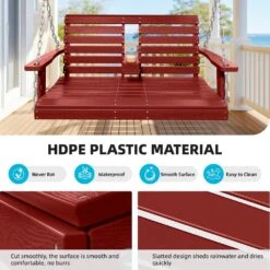 2-Person HDPE Plastic Outdoor Porch Swing In Red -More Furniture Store porch swings pe dy red c3 1000