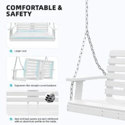 2-Person HDPE Plastic Outdoor Porch Swing In White -More Furniture Store porch swings pe dy white 1f 1000