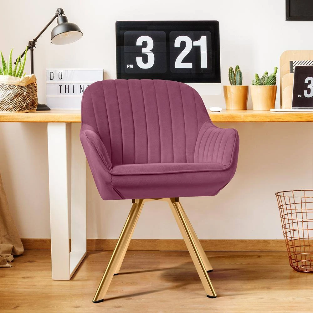 Modern Rose Purple Brushed Velvet Swivel Accent Armchair With Metal Legs For Living 10 Modern Rose Purple Brushed Velvet Swivel Accent Armchair With Metal Legs For Living - Image 10