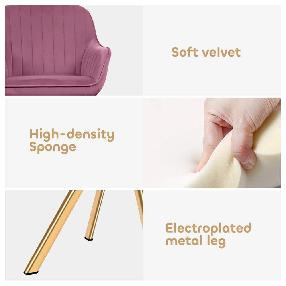 Modern Rose Purple Brushed Velvet Swivel Accent Armchair With Metal Legs For Living 6 Modern Rose Purple Brushed Velvet Swivel Accent Armchair With Metal Legs For Living - Image 6