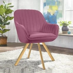 Modern Rose Purple Brushed Velvet Swivel Accent Armchair With Metal Legs For Living 18 Modern Rose Purple Brushed Velvet Swivel Accent Armchair With Metal Legs For Living -More Furniture Store purple jearey accent chairs e21zy hd pk fa 1000