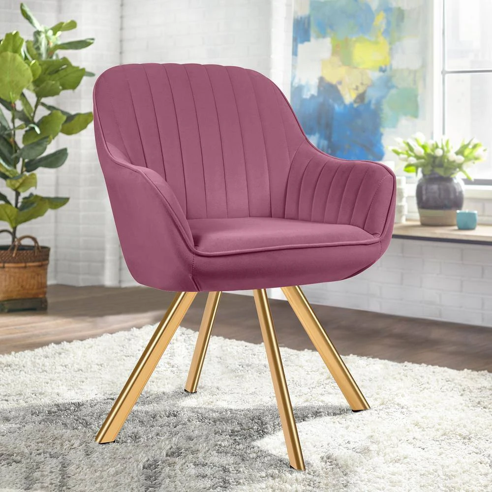 Modern Rose Purple Brushed Velvet Swivel Accent Armchair With Metal Legs For Living 9 Modern Rose Purple Brushed Velvet Swivel Accent Armchair With Metal Legs For Living - Image 9