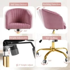 Modern Purple Velvet Height Adjustable Office Desk Chair With Upholstered Back For Home Office Bedroom Study -More Furniture Store purple jearey accent chairs kwhf purple 4f 1000