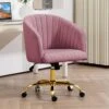Modern Purple Velvet Height Adjustable Office Desk Chair With Upholstered Back For Home Office Bedroom Study