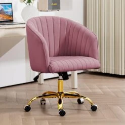 Modern Purple Velvet Height Adjustable Office Desk Chair With Upholstered Back For Home Office Bedroom Study
