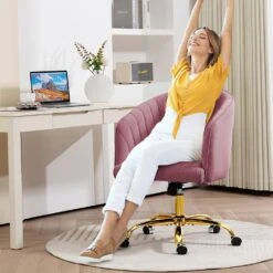 Modern Purple Velvet Height Adjustable Office Desk Chair With Upholstered Back For Home Office Bedroom Study -More Furniture Store purple jearey accent chairs kwhf purple fa 1000