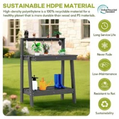 45.5 In. H X 34.8 In. W X 17.7 In. D Space Gray HDPE Potting Bench Table, Multi-Purpose Plant And Storage Shelf -More Furniture Store space gray jearey potting benches and tables jyyygzt tkh 44 1000
