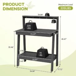 45.5 In. H X 34.8 In. W X 17.7 In. D Space Gray HDPE Potting Bench Table, Multi-Purpose Plant And Storage Shelf -More Furniture Store space gray jearey potting benches and tables jyyygzt tkh fa 1000