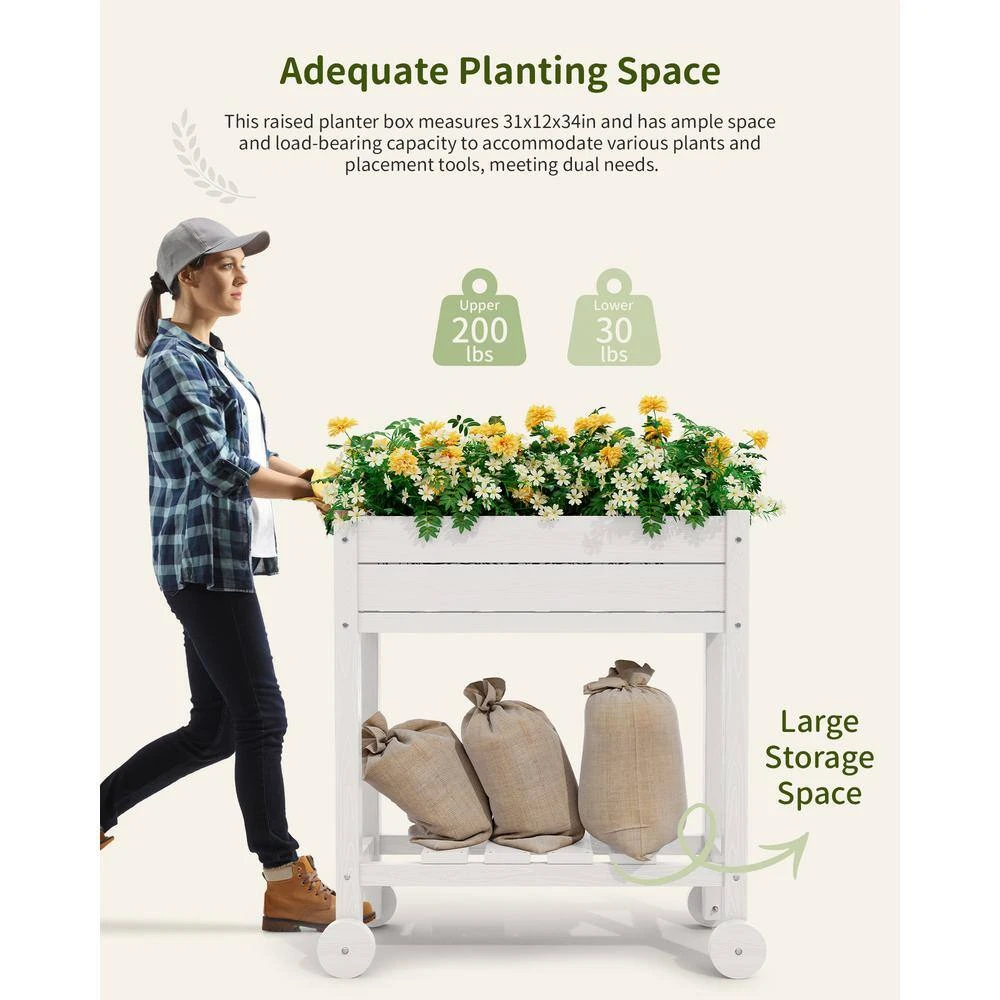 HDPE 28.3 In. X 10 In. X 9.5 In. Outdoor Plastic Raised Garden Bed In White 5 HDPE 28.3 In. X 10 In. X 9.5 In. Outdoor Plastic Raised Garden Bed In White - Image 5