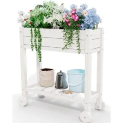 HDPE 28.3 In. X 10 In. X 9.5 In. Outdoor Plastic Raised Garden Bed In White