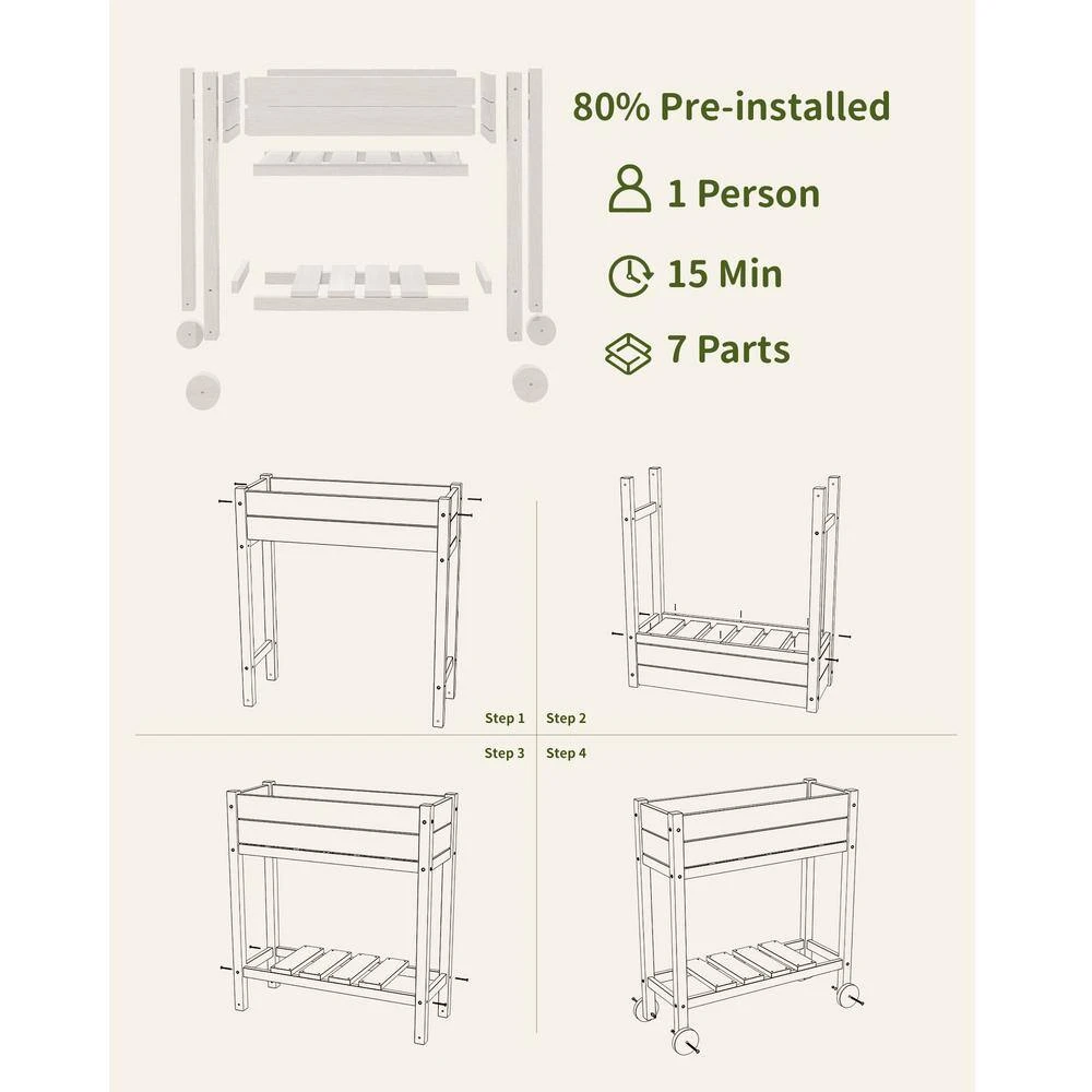 HDPE 28.3 In. X 10 In. X 9.5 In. Outdoor Plastic Raised Garden Bed In White 8 HDPE 28.3 In. X 10 In. X 9.5 In. Outdoor Plastic Raised Garden Bed In White - Image 8