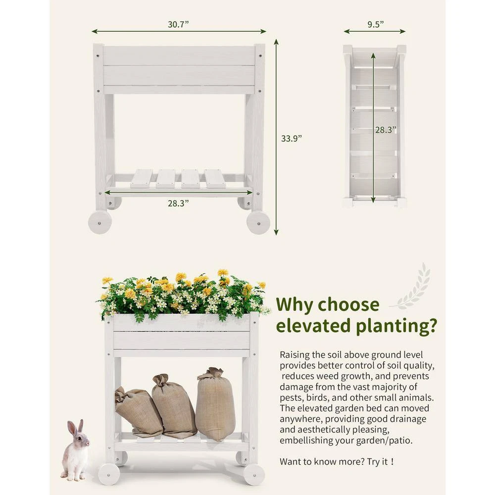 HDPE 28.3 In. X 10 In. X 9.5 In. Outdoor Plastic Raised Garden Bed In White 7 HDPE 28.3 In. X 10 In. X 9.5 In. Outdoor Plastic Raised Garden Bed In White - Image 7