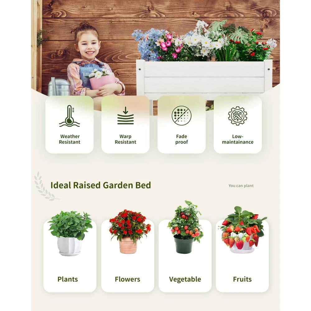 HDPE Outdoor Raised Garden Bed With Wheels In White 4 HDPE Outdoor Raised Garden Bed With Wheels In White - Image 4