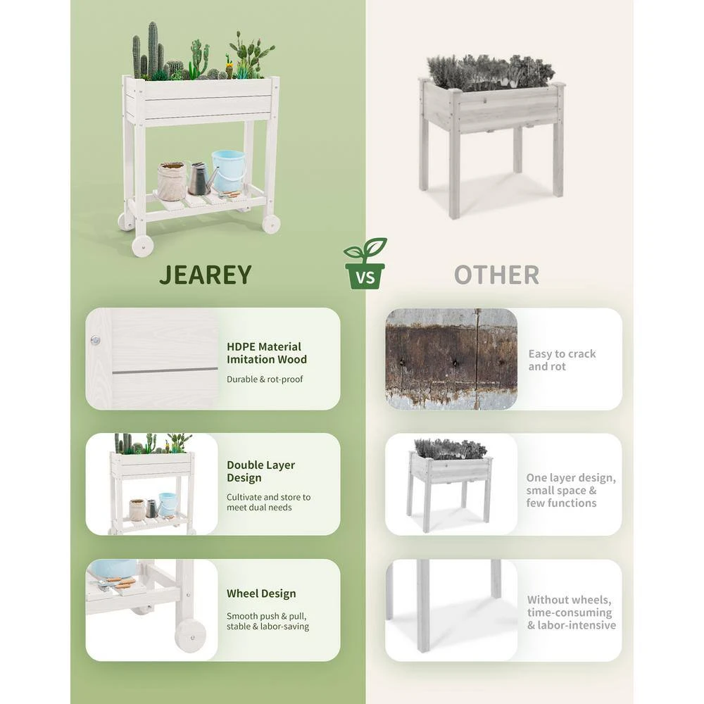 HDPE Outdoor Raised Garden Bed With Wheels In White 3 HDPE Outdoor Raised Garden Bed With Wheels In White - Image 3