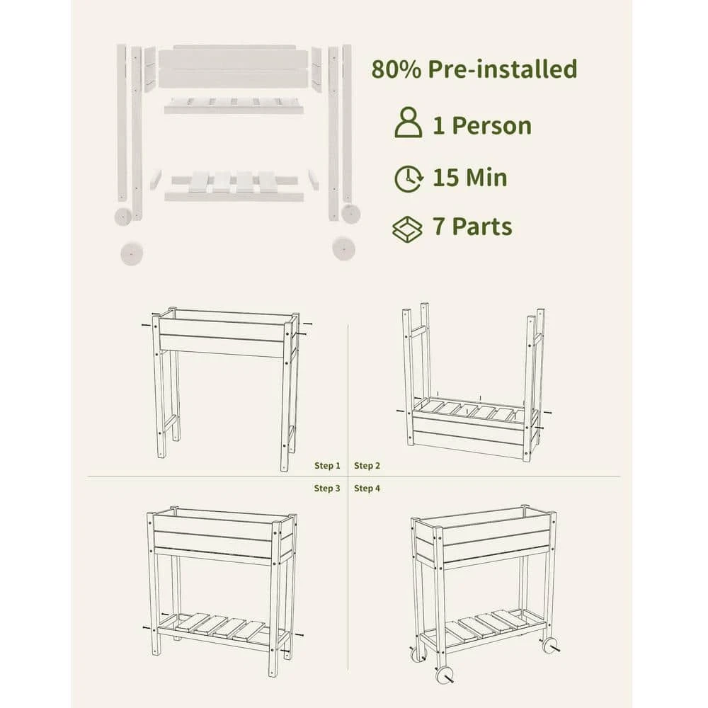 HDPE Outdoor Raised Garden Bed With Wheels In White 7 HDPE Outdoor Raised Garden Bed With Wheels In White - Image 7