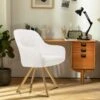 Modern White Brushed Velvet Swivel Accent Armchair With Metal Legs For Living