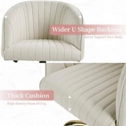 Modern White Velvet Height Adjustable Office Desk Chair With Upholstered Back For Home Office Bedroom Study -More Furniture Store white jearey accent chairs kwhf white 1f 1000