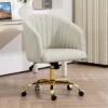 Modern White Velvet Height Adjustable Office Desk Chair With Upholstered Back For Home Office Bedroom Study