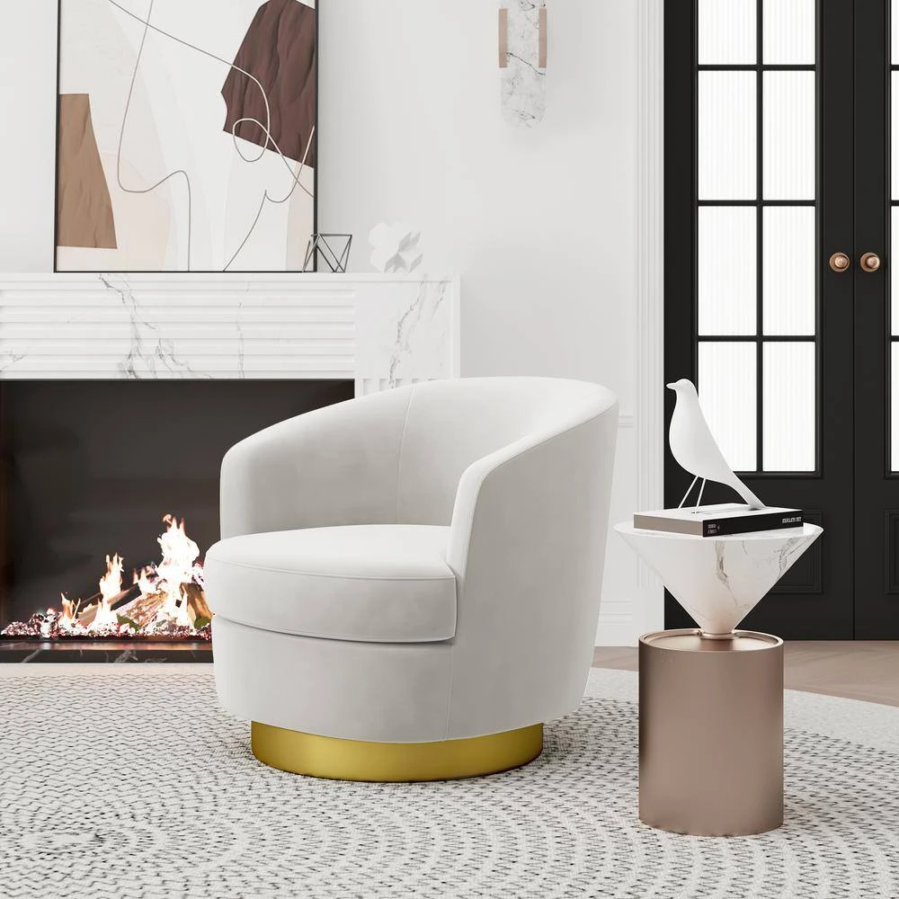 Nancy Modern 360° Swivel White Non-falling Velvet Fabric Barrel Accent Armchair For Bedroom Or Living Room 5 Nancy Modern 360° Swivel White Non-falling Velvet Fabric Barrel Accent Armchair For Bedroom Or Living Room - Image 5