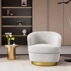 Nancy Modern 360° Swivel White Non-falling Velvet Fabric Barrel Accent Armchair For Bedroom Or Living Room 11 Nancy Modern 360° Swivel White Non-falling Velvet Fabric Barrel Accent Armchair For Bedroom Or Living Room -More Furniture Store white jearey accent chairs xslswy white 31 1000