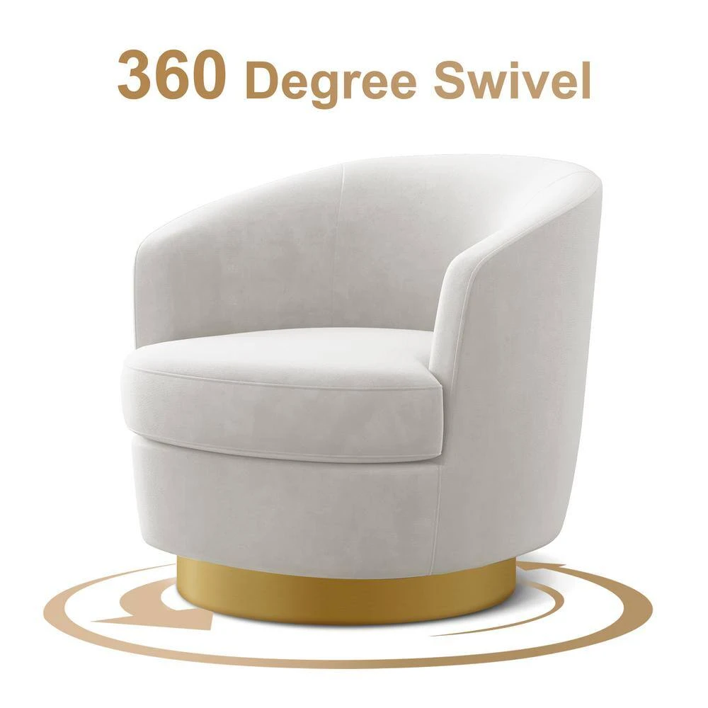Nancy Modern 360° Swivel White Non-falling Velvet Fabric Barrel Accent Armchair For Bedroom Or Living Room 3 Nancy Modern 360° Swivel White Non-falling Velvet Fabric Barrel Accent Armchair For Bedroom Or Living Room - Image 3