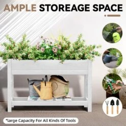 45 In. X 18 In. X 29 In. Outdoor Plastic Raised Garden Bed In White -More Furniture Store white jearey elevated garden beds tphj white 1f 1000