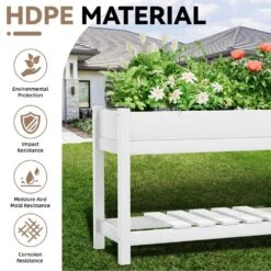 45 In. X 18 In. X 29 In. Outdoor Plastic Raised Garden Bed In White -More Furniture Store white jearey elevated garden beds tphj white 44 1000