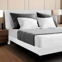 Alex White Full Upholstered Platform Bed Frame With Headboard