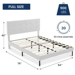 Alex White Full Upholstered Platform Bed Frame With Headboard -More Furniture Store white jearey platform beds e111cj full white 66 1000