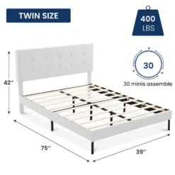 Alex White Twin Upholstered Platform Bed Frame With Headboard -More Furniture Store white jearey platform beds e111cj twin white 66 1000