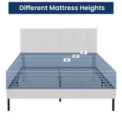 Alex White Twin Upholstered Platform Bed Frame With Headboard -More Furniture Store white jearey platform beds e111cj twin white c3 1000