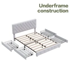 White Queen Linen Upholstered Storage Platform Bed Frame With Headboard -More Furniture Store white jearey platform beds e11xxy 2 bg 4f 1000