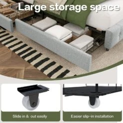 White Queen Linen Upholstered Storage Platform Bed Frame With Headboard -More Furniture Store white jearey platform beds e11xxy 2 bg c3 1000